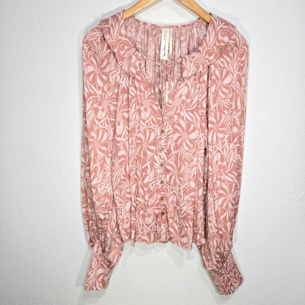 Anthropologie Florence Balducci Large Pink Floral Long Sleeve Blouse NWT